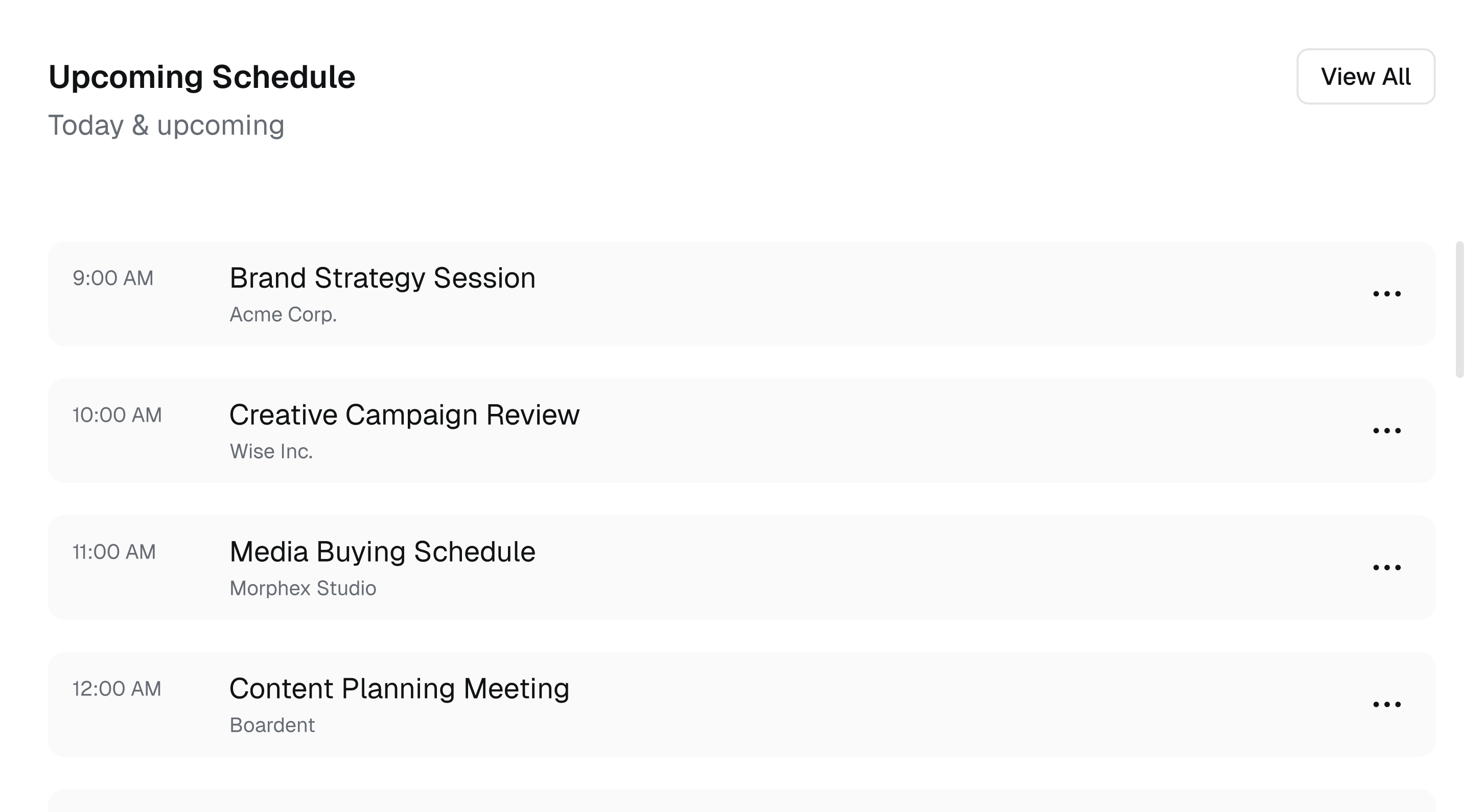 Scheduling dashboard