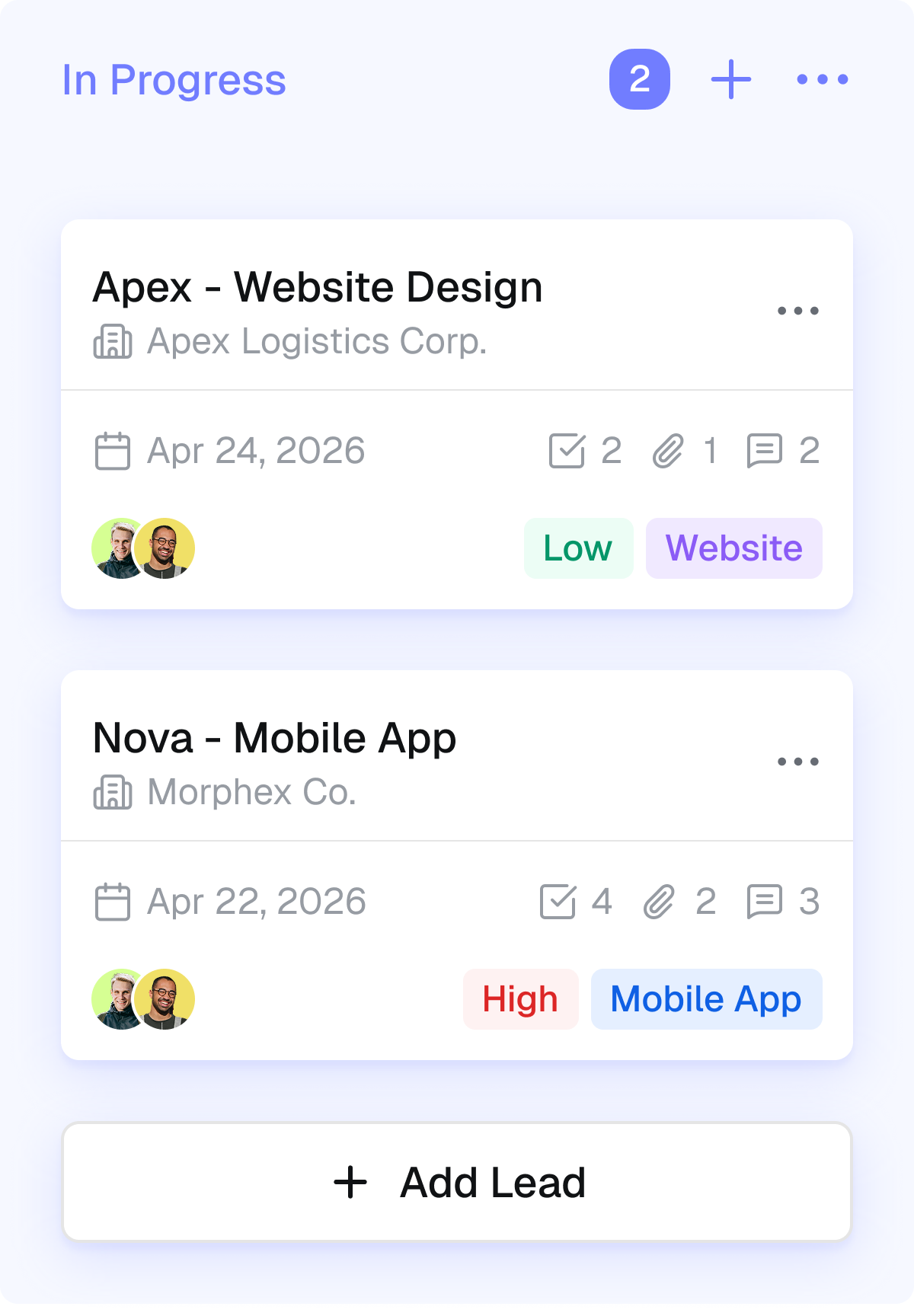 Projects kanban view