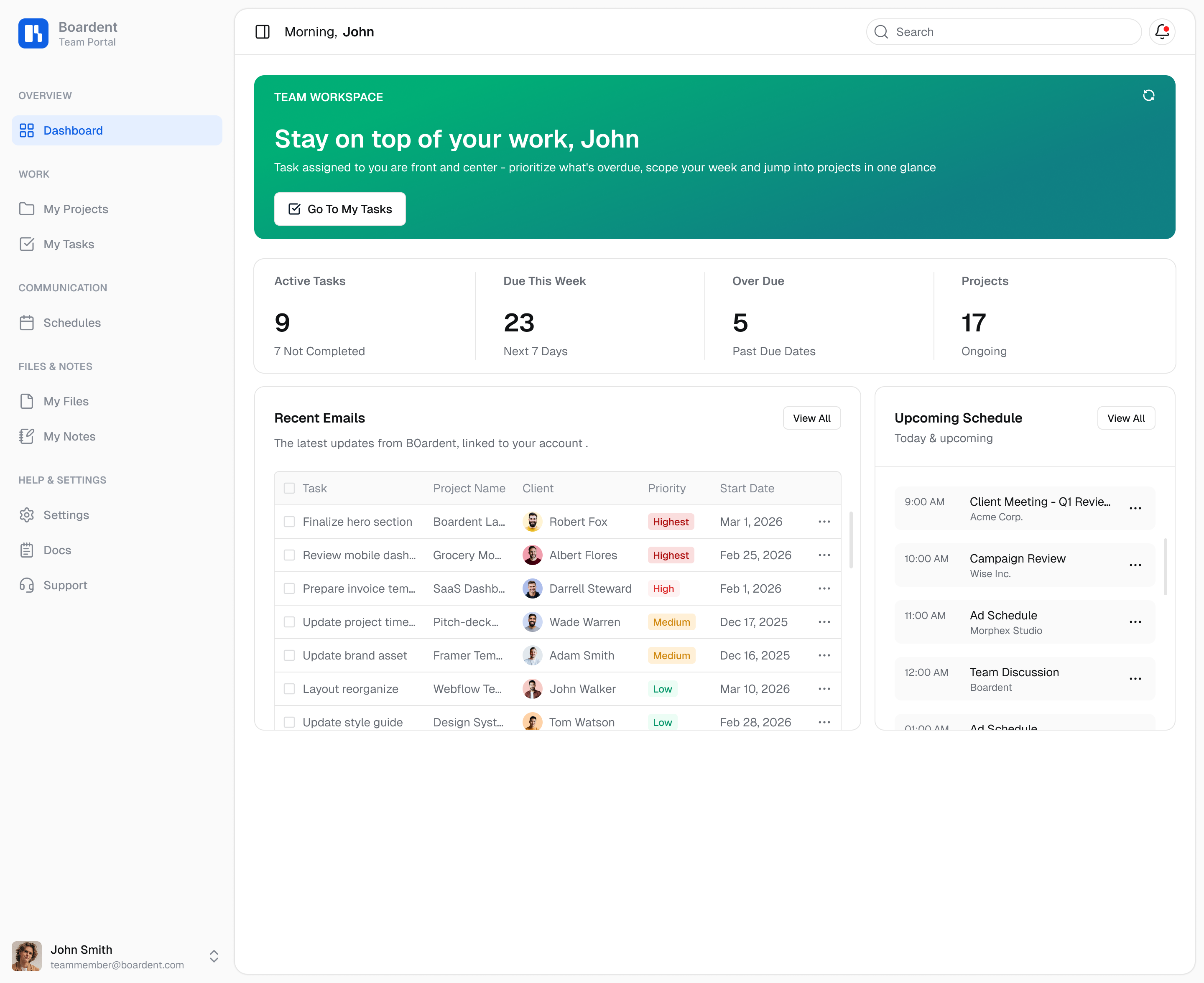 Team dashboard